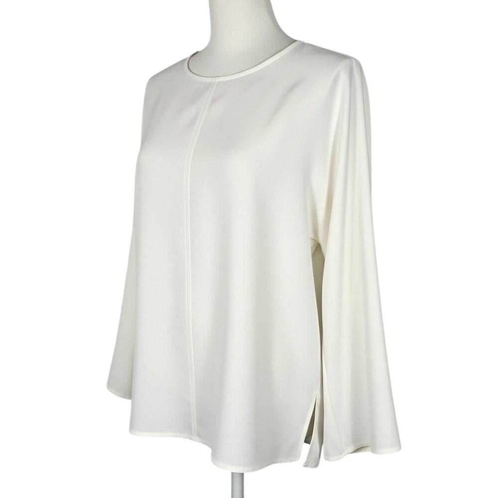 Vince Women’s Cream Long Sleeve Split Back Blouse Size 10 Flyaway Hem Top READ